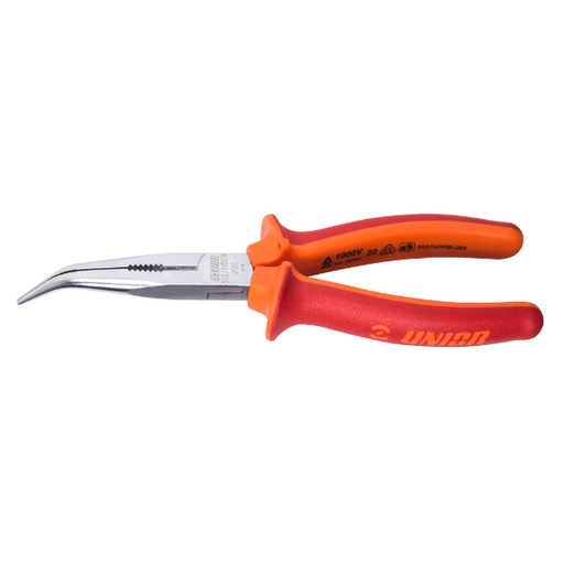 [610438] Alicate con puntas semirredondas, boca curva con corte y grip, aislado 170mm